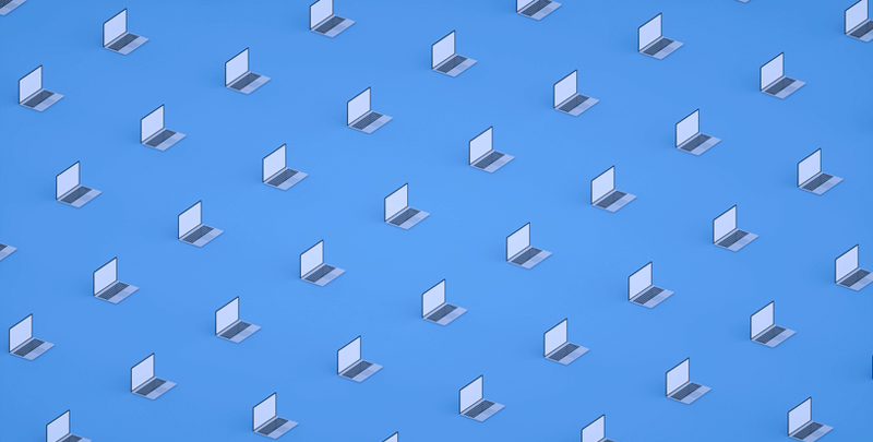 Laptops em padrão 3D representando tecnologia e inovação em gestão tributária e fiscal.