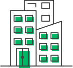 Edifícios corporativos modernos e sustentáveis com soluções inteligentes de gestão empresarial.