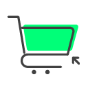 Carrinho de supermercado verde com ícone moderno, representando comércio eletrônico e compras online no Brasil.