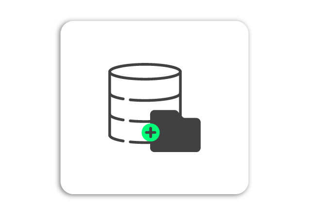 Banco de dados digital com ícone de arquivo de dados e símbolo de adição, representando gestão de informações fiscais e contábeis na plataforma Dootax.