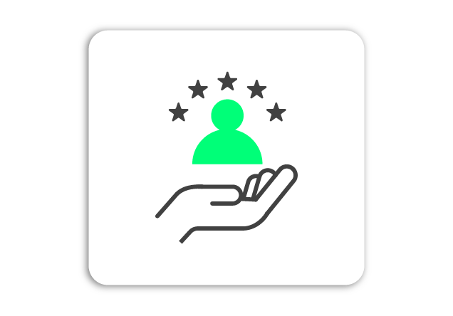 Profissional de suporte ao cliente com estrelas ao redor, símbolo de serviço de alta qualidade e satisfação.