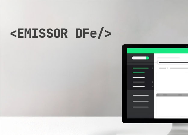 Emissor Fiscal Digital (DFe) exibido em tela de computador, conceito de emissor eletrônico para notas fiscais digitais no Brasil.